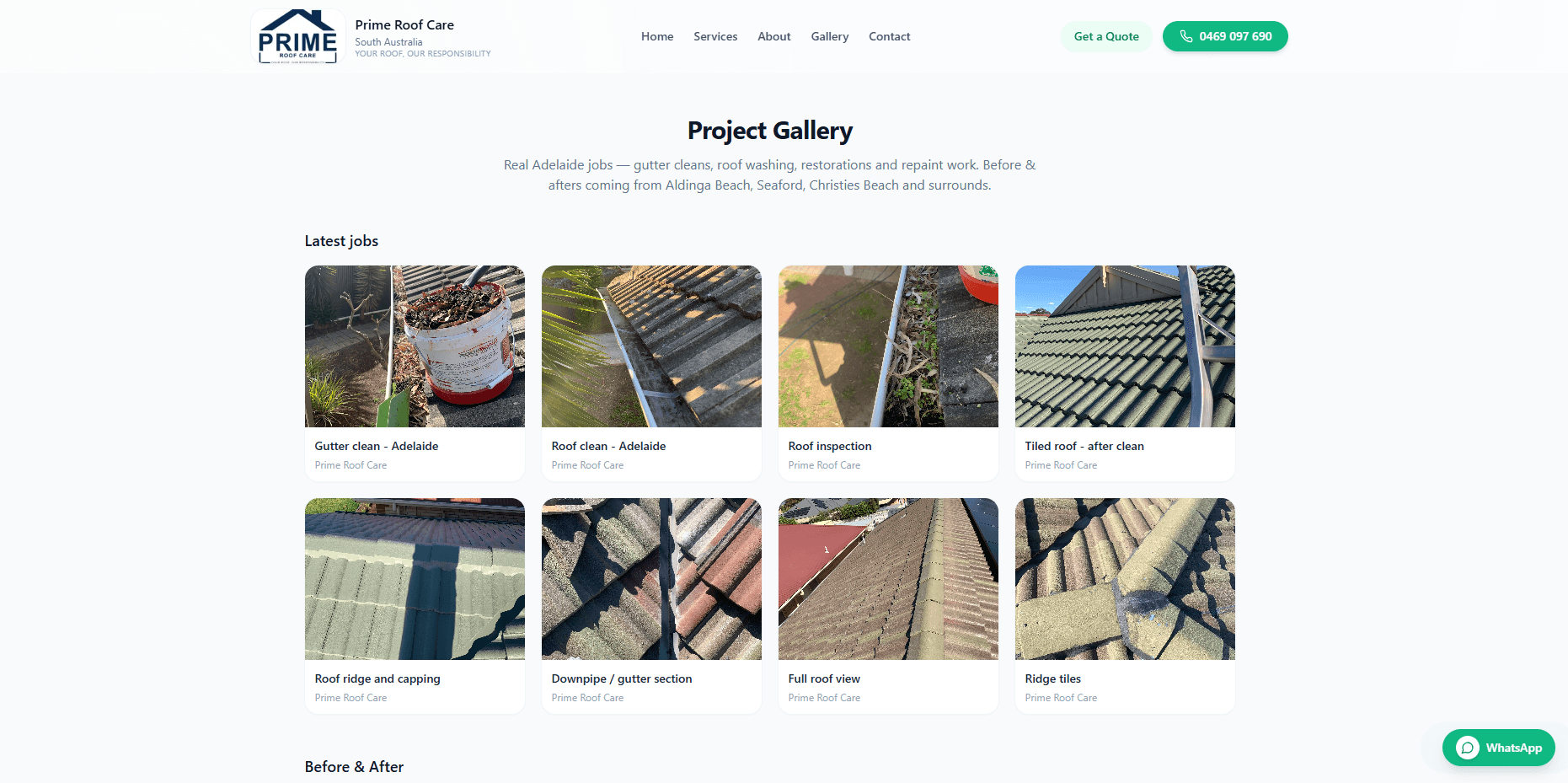 Prime Roof Care gallery and service detail view